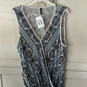 Blue and White Sleeveless Top